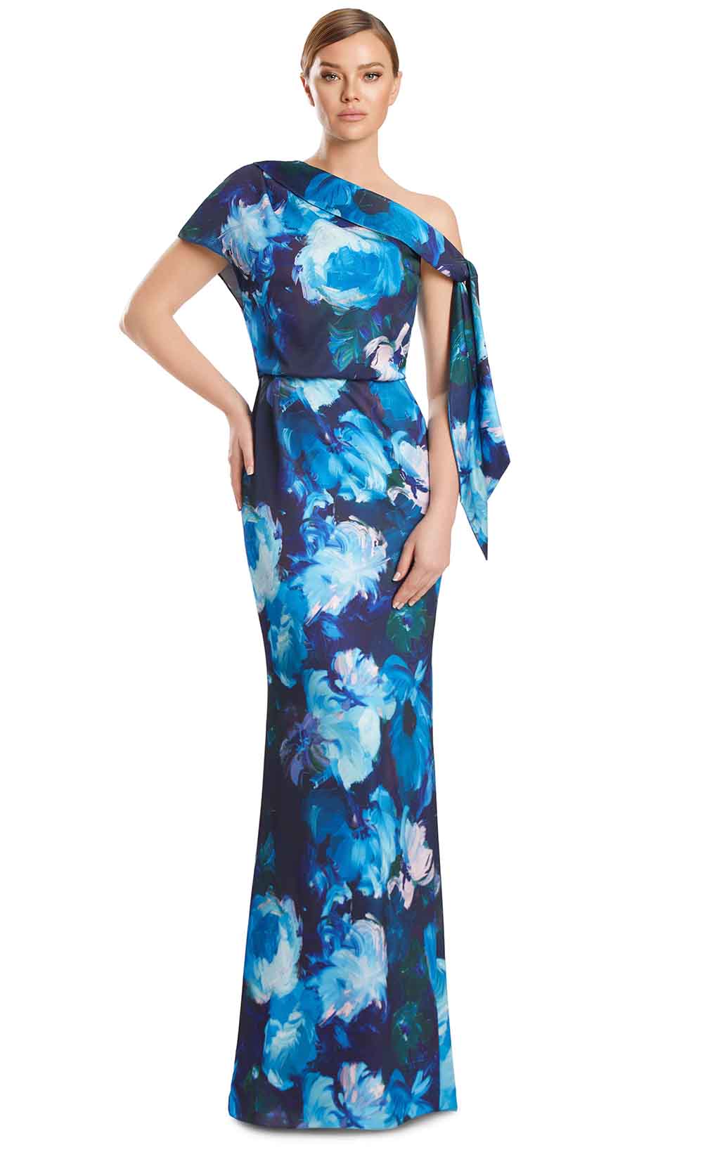 Alexander by Daymor 3274S26 - Asymmetric Sash Formal Gown Mother of the Bride Dresses in Navy Multi