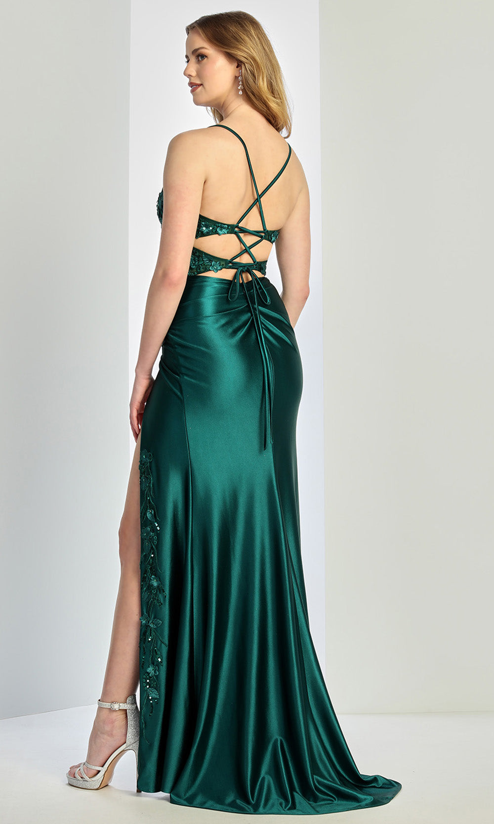 Adora Design 3274 - Floral Applique Sheath Evening Gown In Green
