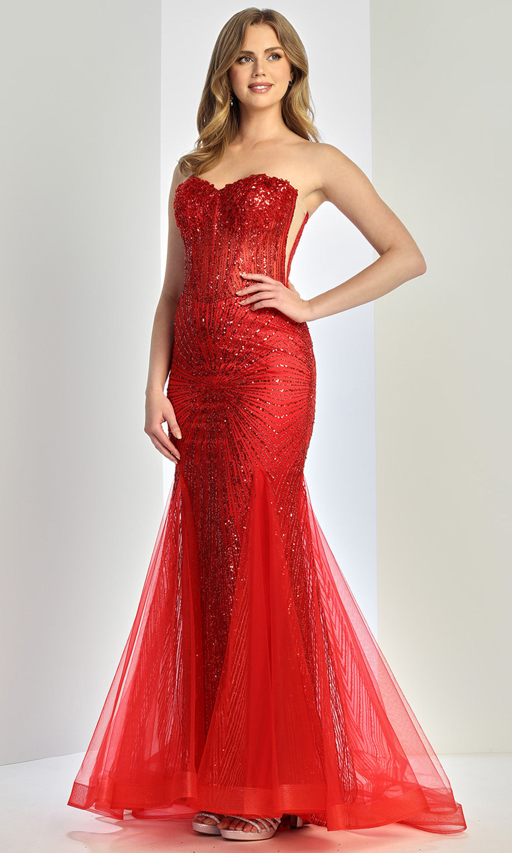 Adora Design 3278 - Sweetheart Shimmer Mermaid Evening Gown In Red