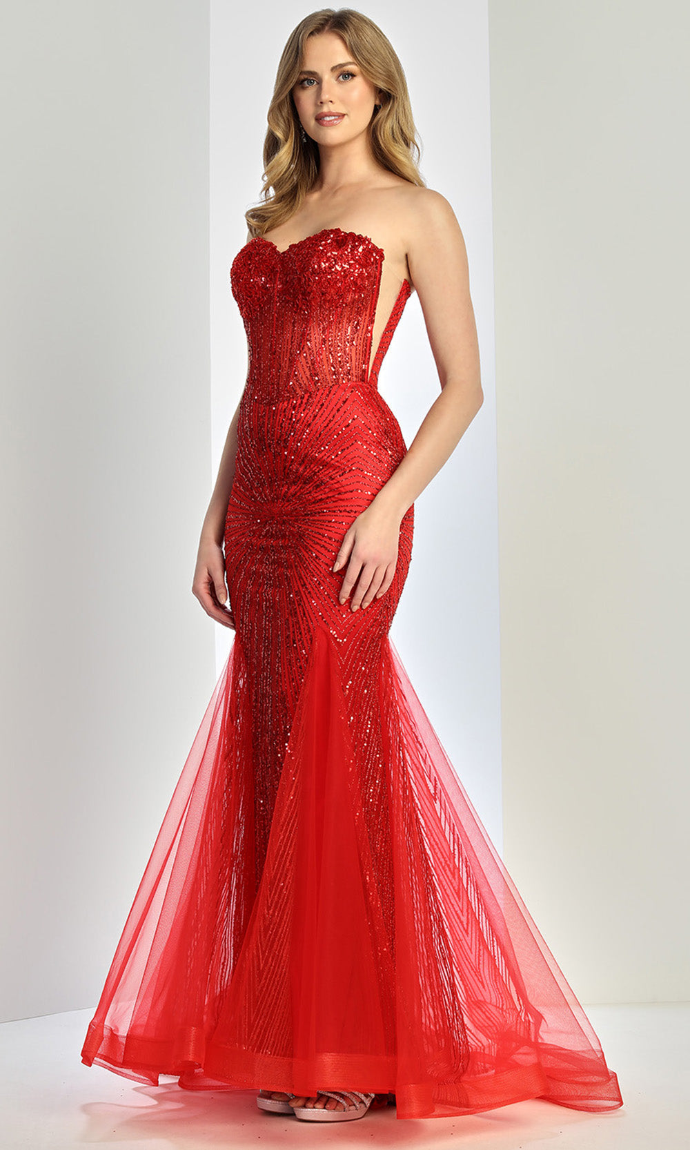 Adora Design 3278 - Sweetheart Shimmer Mermaid Evening Gown In Red