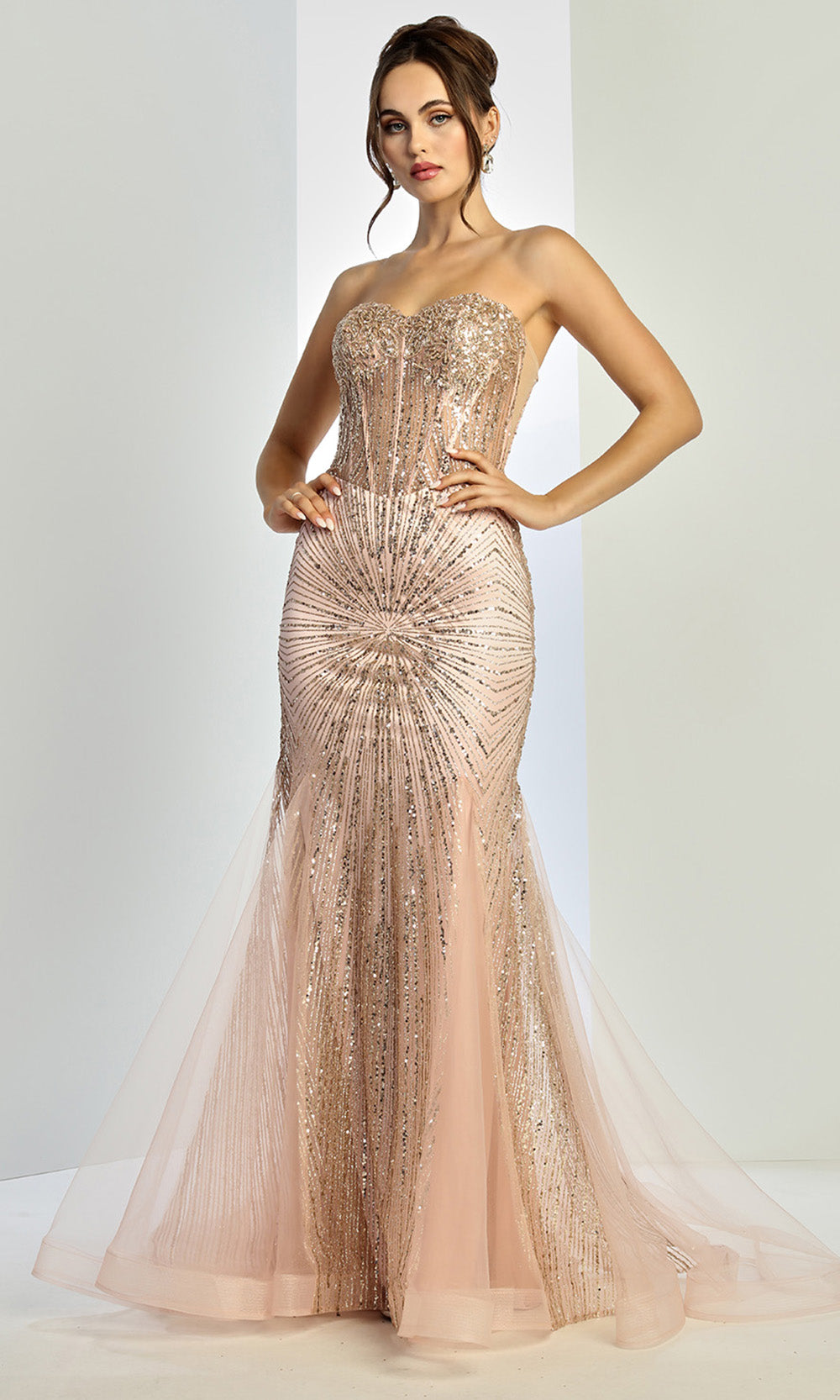 Adora Design 3278 - Sweetheart Shimmer Mermaid Evening Gown In Gold