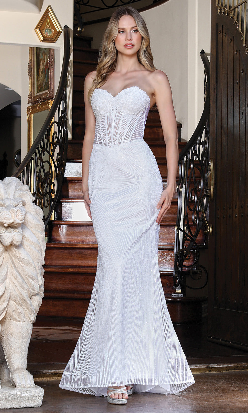 Adora Design 3279-01 - Strapless Neckline Geometric Bridal Gown In White