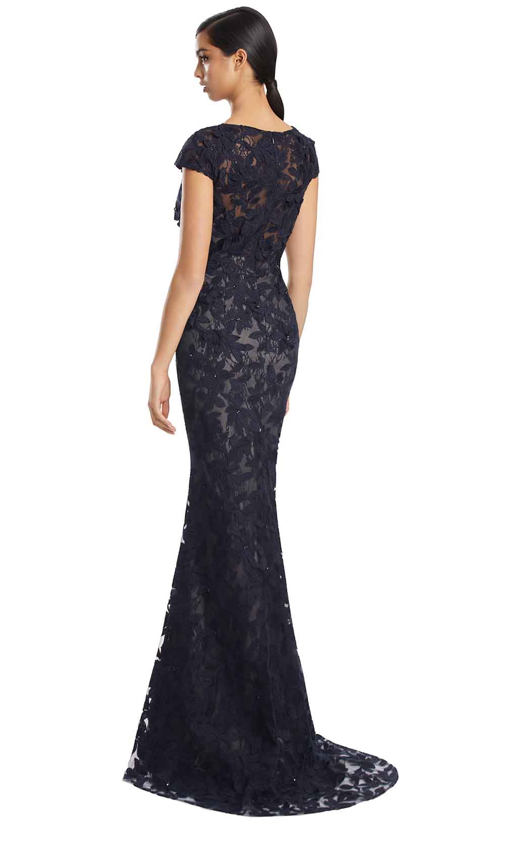 Alexander by Daymor 3279S26 - Floral Lace Evening Gown In Navy