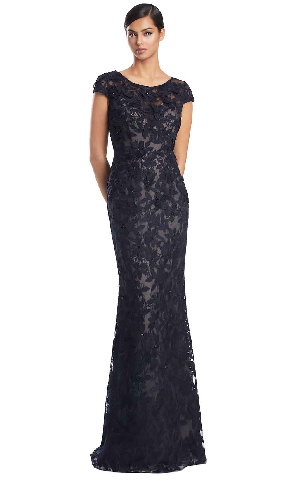 Alexander by Daymor 3279S26 - Floral Lace Evening Gown In Navy