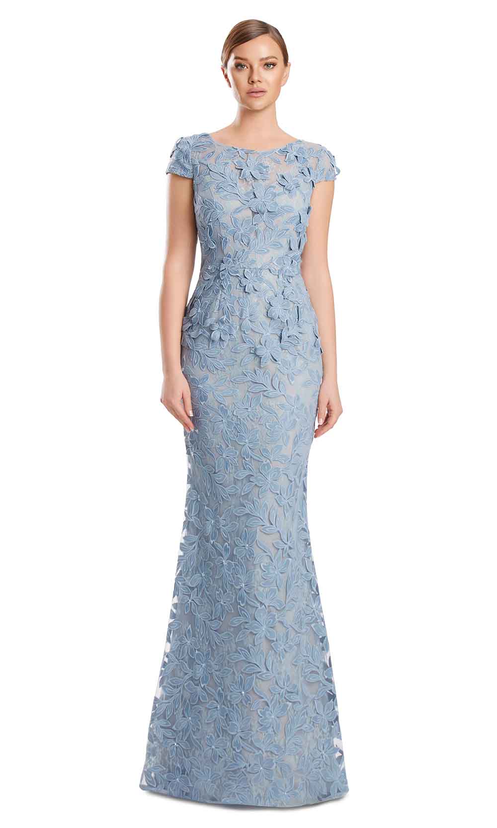 Alexander by Daymor 3279S26 - Floral Lace Evening Gown In Glacier Blue