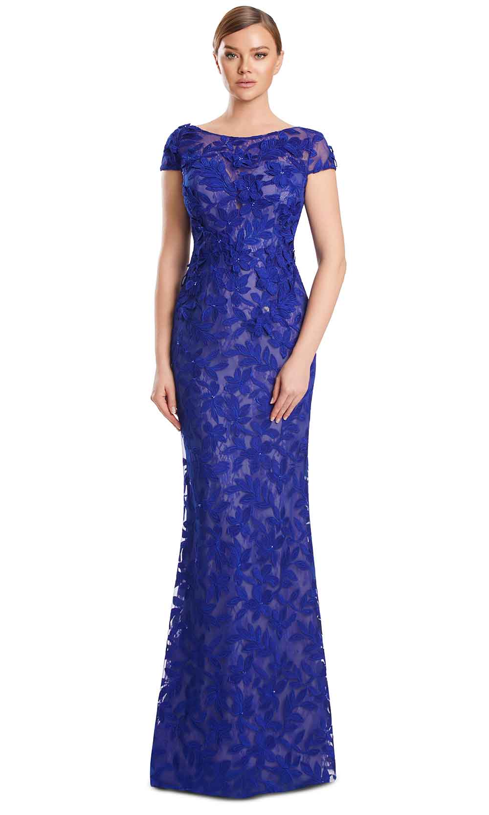 Alexander by Daymor 3279S26 - Floral Lace Evening Gown In Sapphire