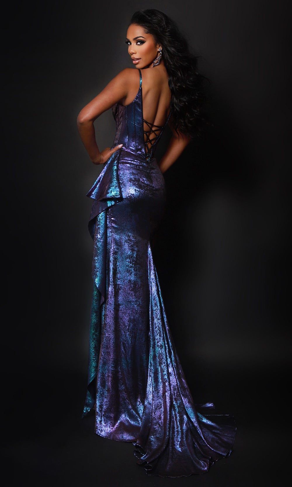 Johnathan Kayne 3289 - Shimmering Lace?Up Metallic Mermaid Prom Dresses