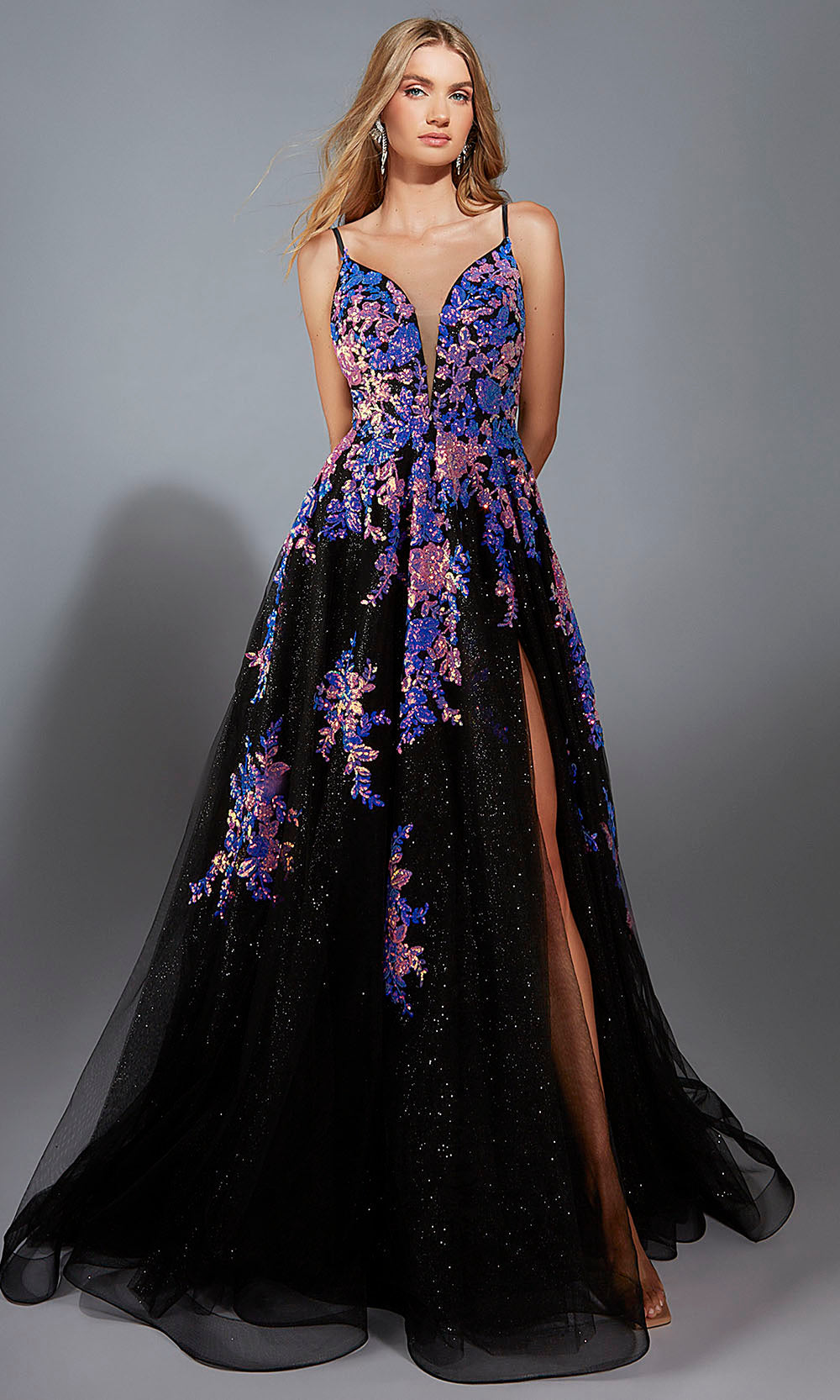 Aerie Couture 328 - V-Neck Ball Gown with Lace-Up Back Prom Dresses