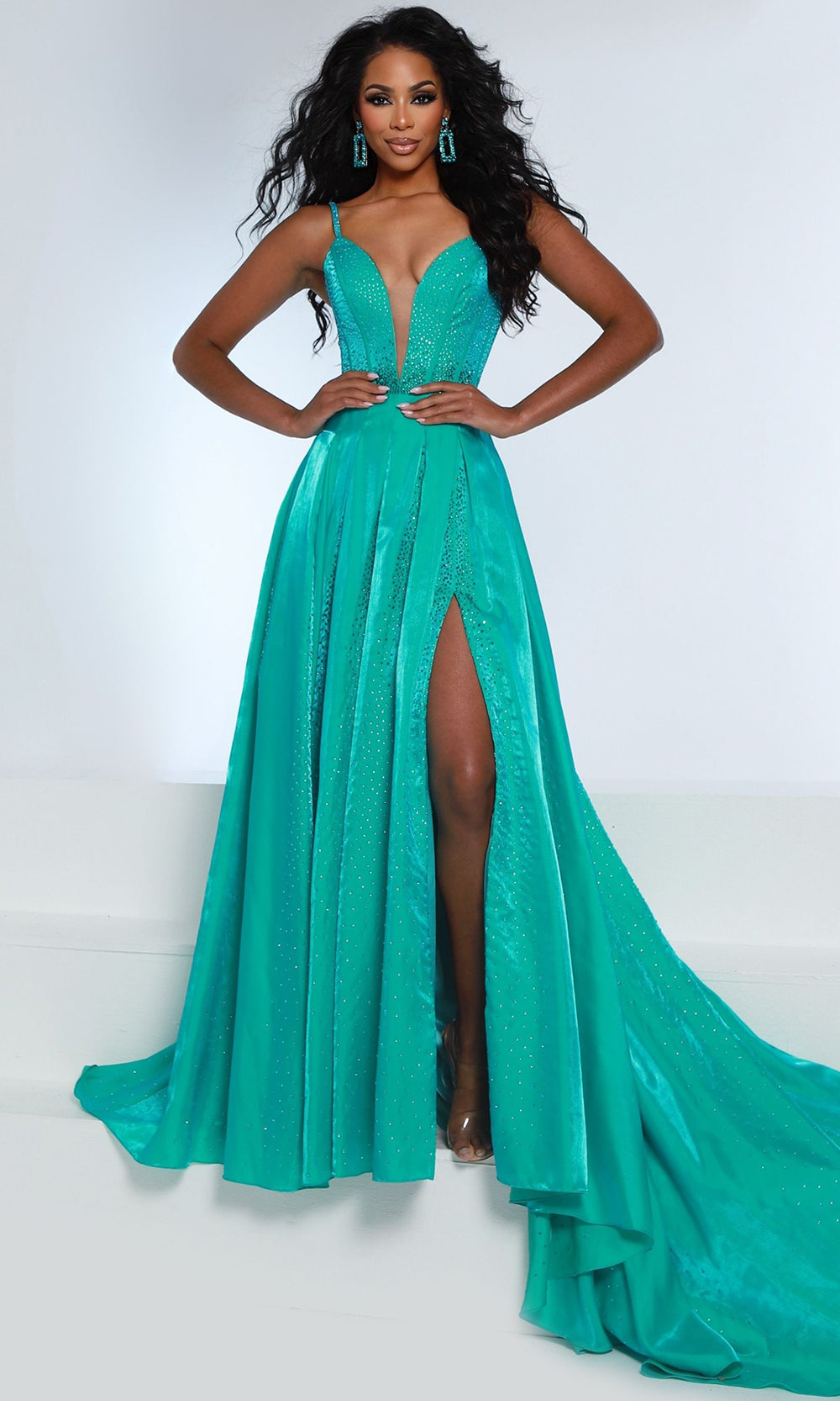 Johnathan Kayne 3293 - Illusion Neckline Iridescent Satin Evening Gown Prom Dresses