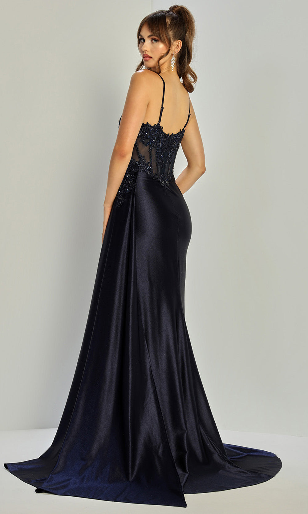 Adora Design 3302 - Sleeveless Embroidered Corset Gown with Slit Prom Dresses in Blue  