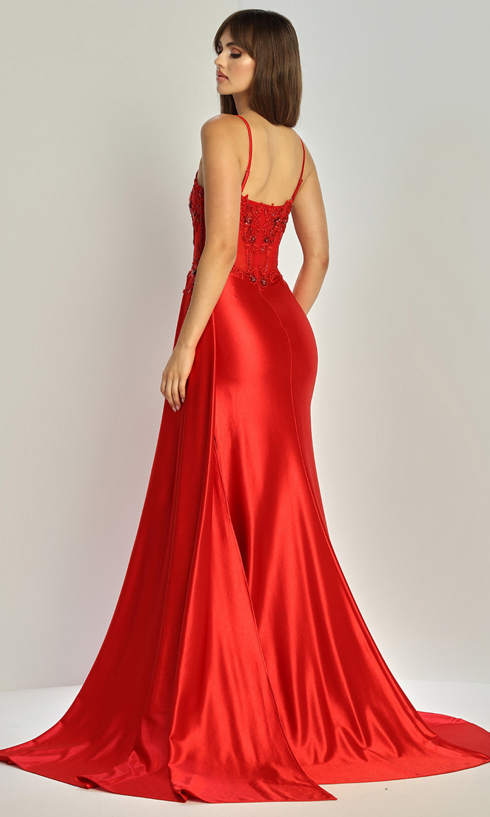 Adora Design 3302 - Sleeveless Embroidered Corset Gown with Slit Prom Dresses in Red  