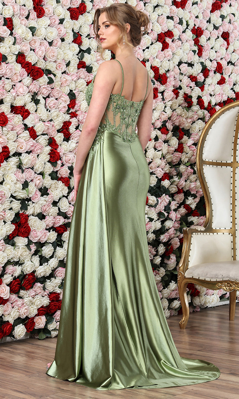 Adora Design 3302 - Sleeveless Embroidered Corset Gown with Slit Prom Dresses in Green  