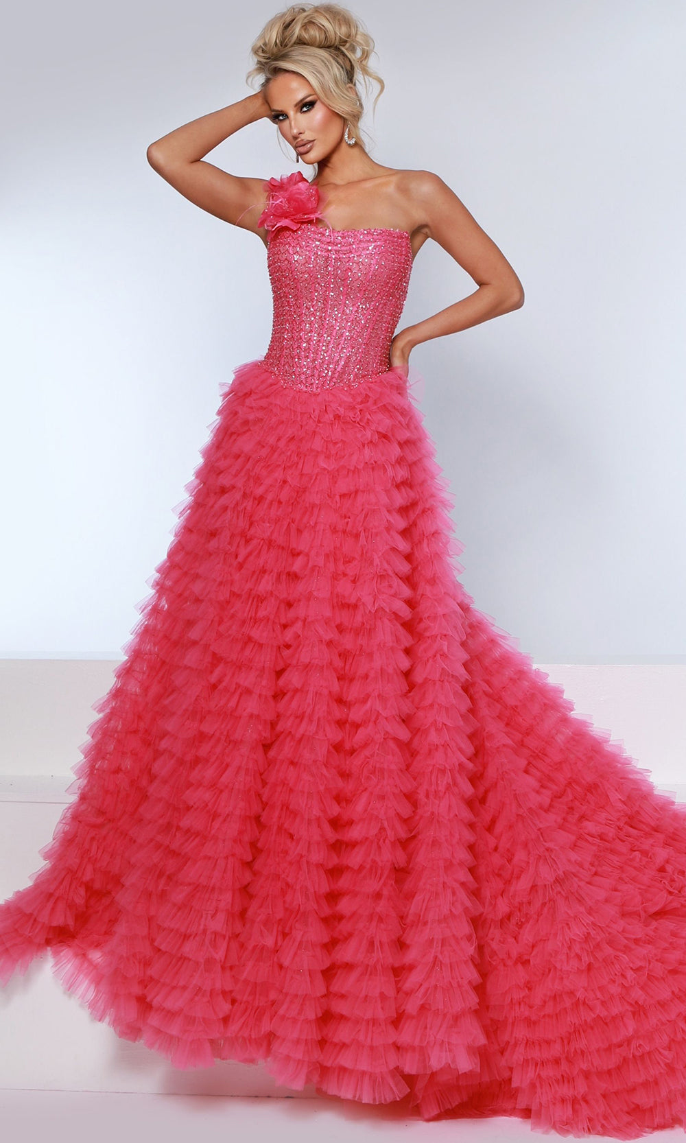 Johnathan Kayne 3302 - Sparkling Ruffled One?Shoulder Gown Ball Gowns