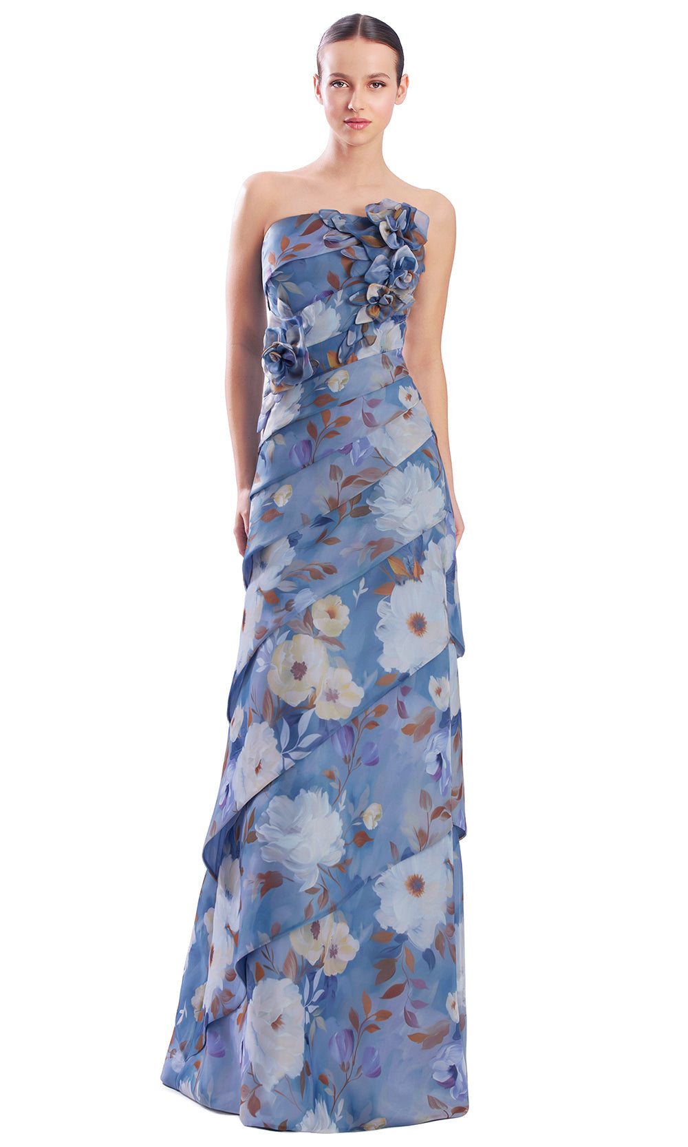Alexander by Daymor 3303F26 - Tiered Straight Across Floral Evening Gown