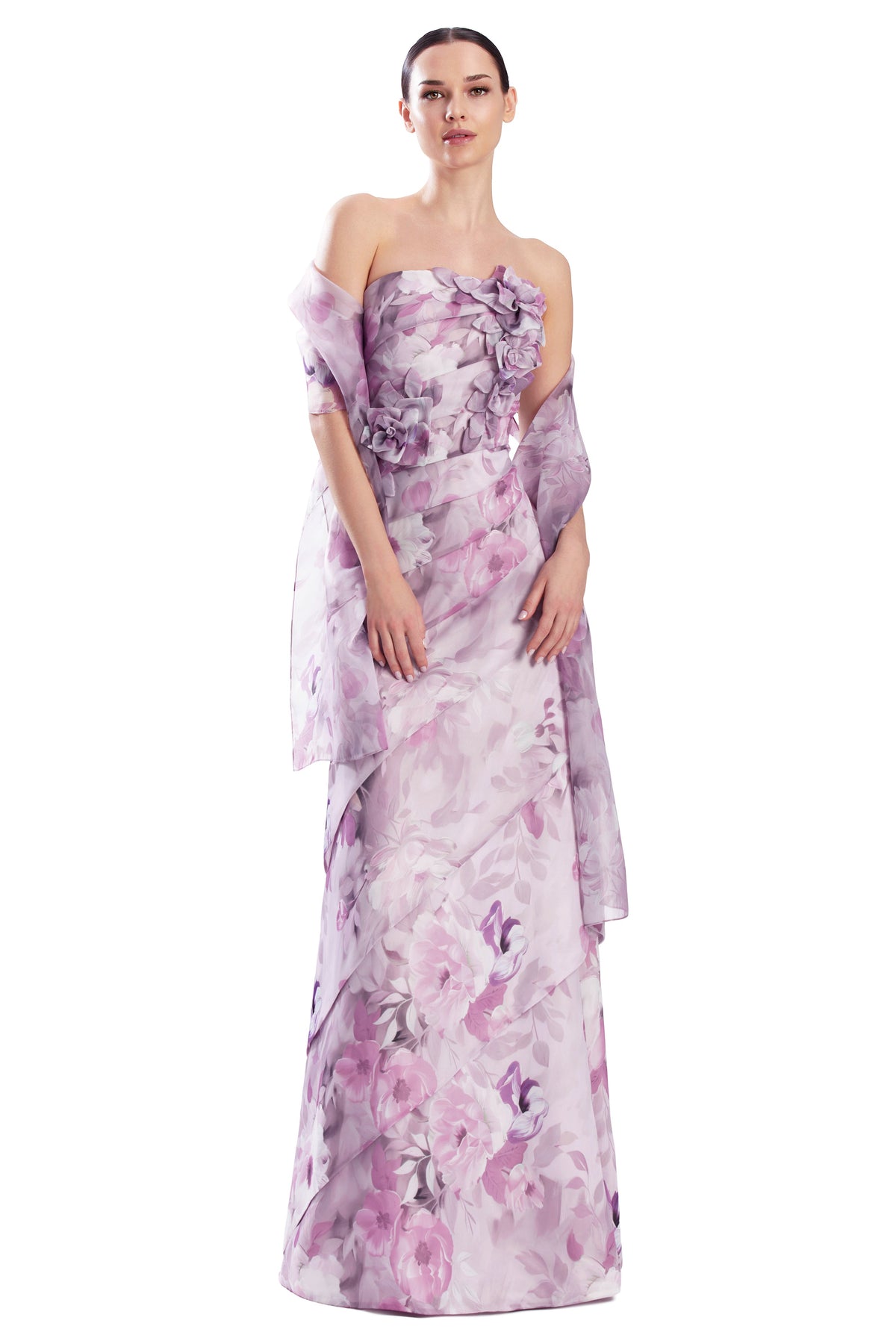 Alexander by Daymor 3303F26 - Tiered Straight Across Floral Evening Gown