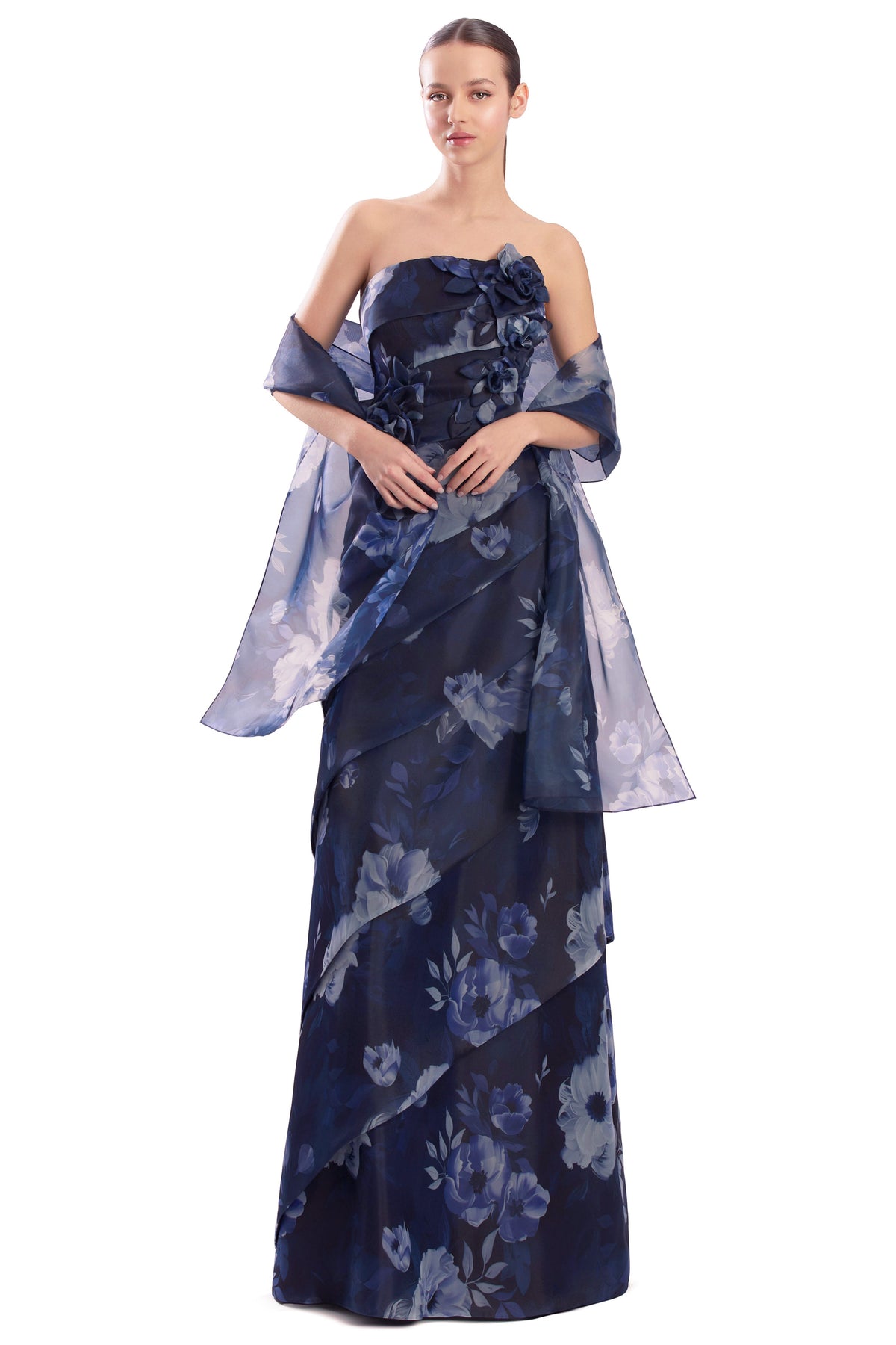 Alexander by Daymor 3303F26 - Tiered Straight Across Floral Evening Gown