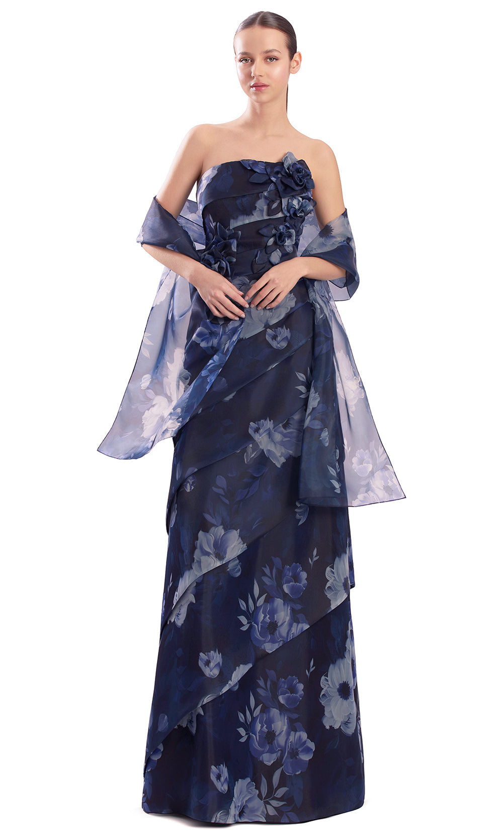 Alexander by Daymor 3303F26 - Tiered Straight Across Floral Evening Gown