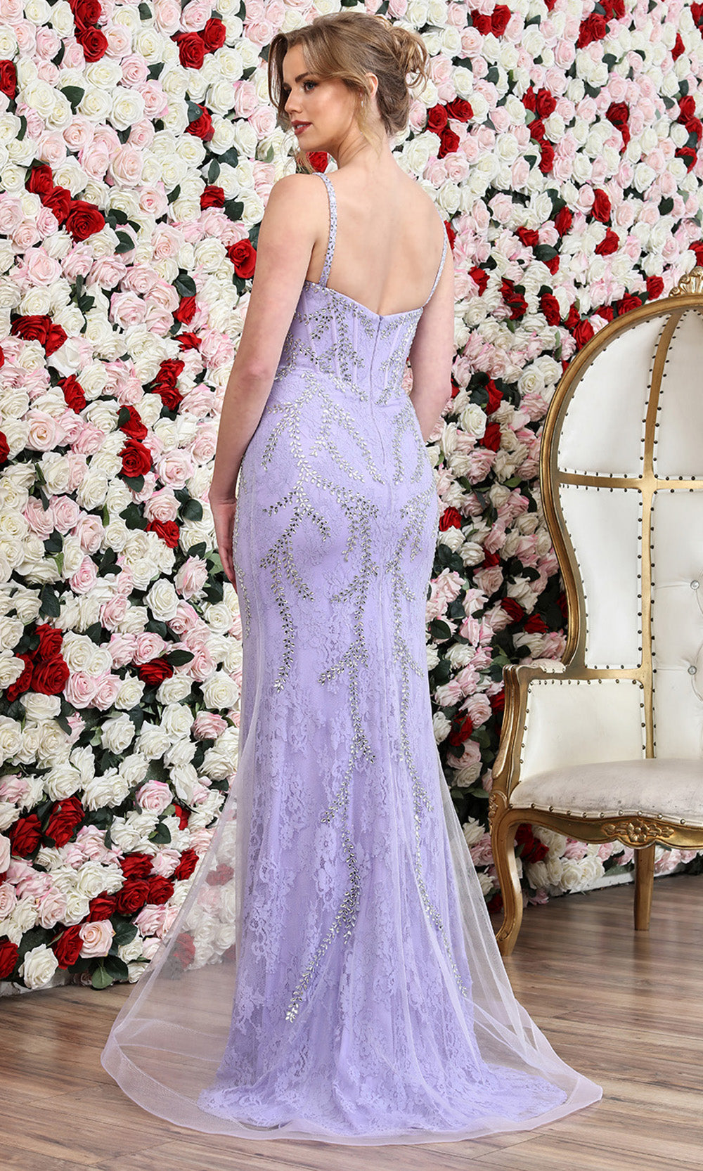 Adora Design 3304 - Floral Lace Mermaid Sleeveless Gown in Purple Silver