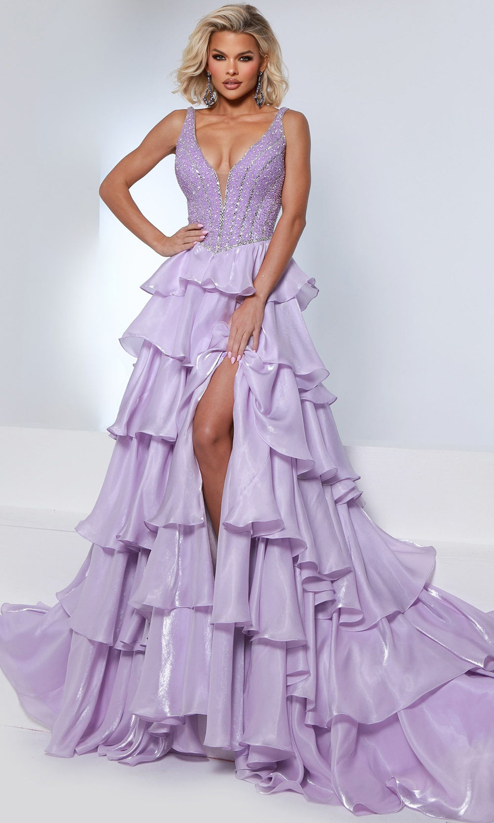 Johnathan Kayne 3309 - Embellished Tiered Chiffon A Line Gown Ball Gowns