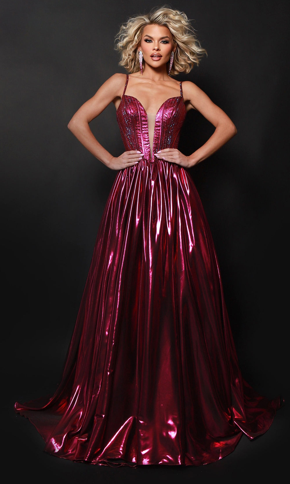 Johnathan Kayne 3315 - Illusion Metallic Corset Evening Gown Ball Gowns