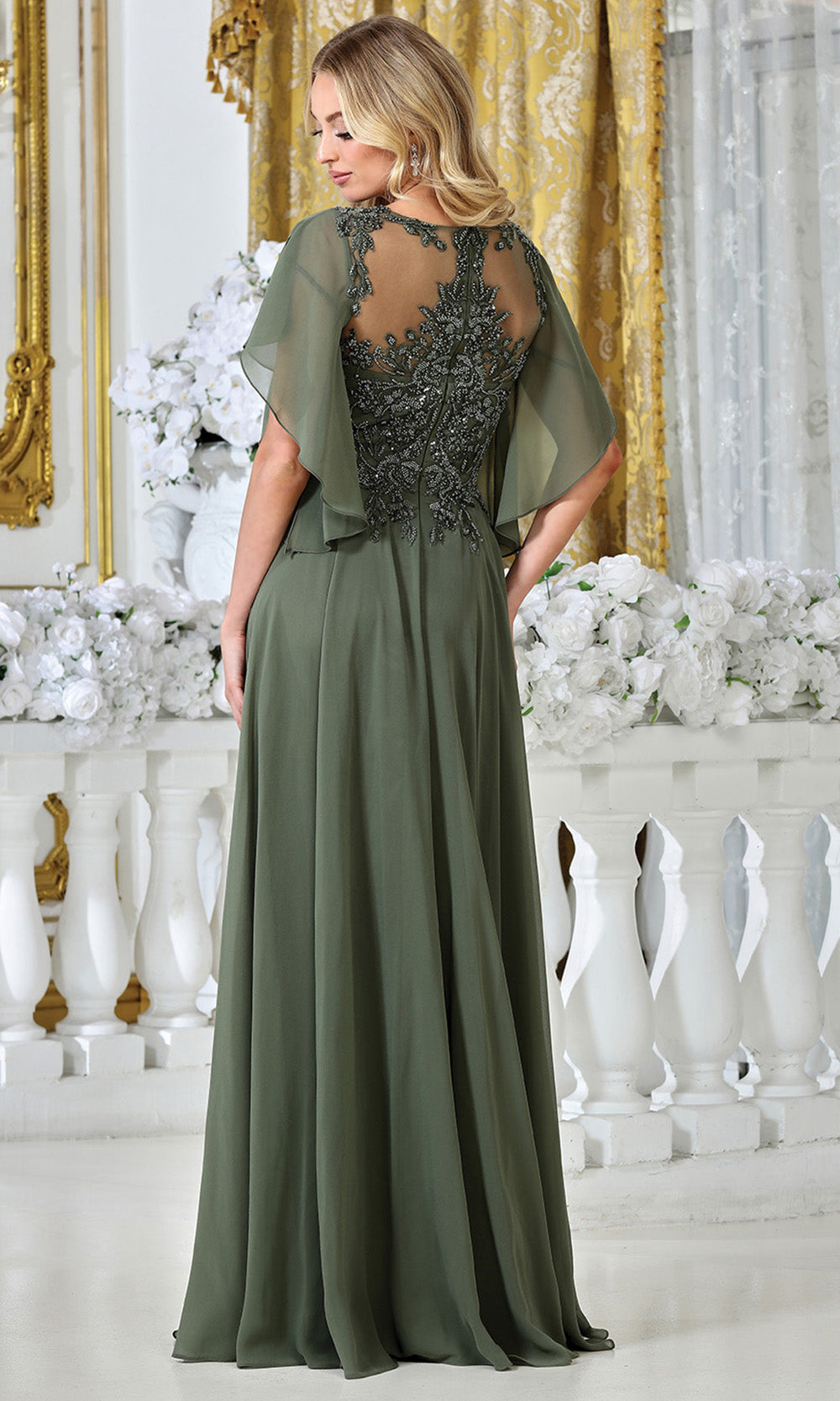 Adora Design 3318-03 - V-Neckline Beaded Applique Long Gown Mother of the Bride Dresses in Green  