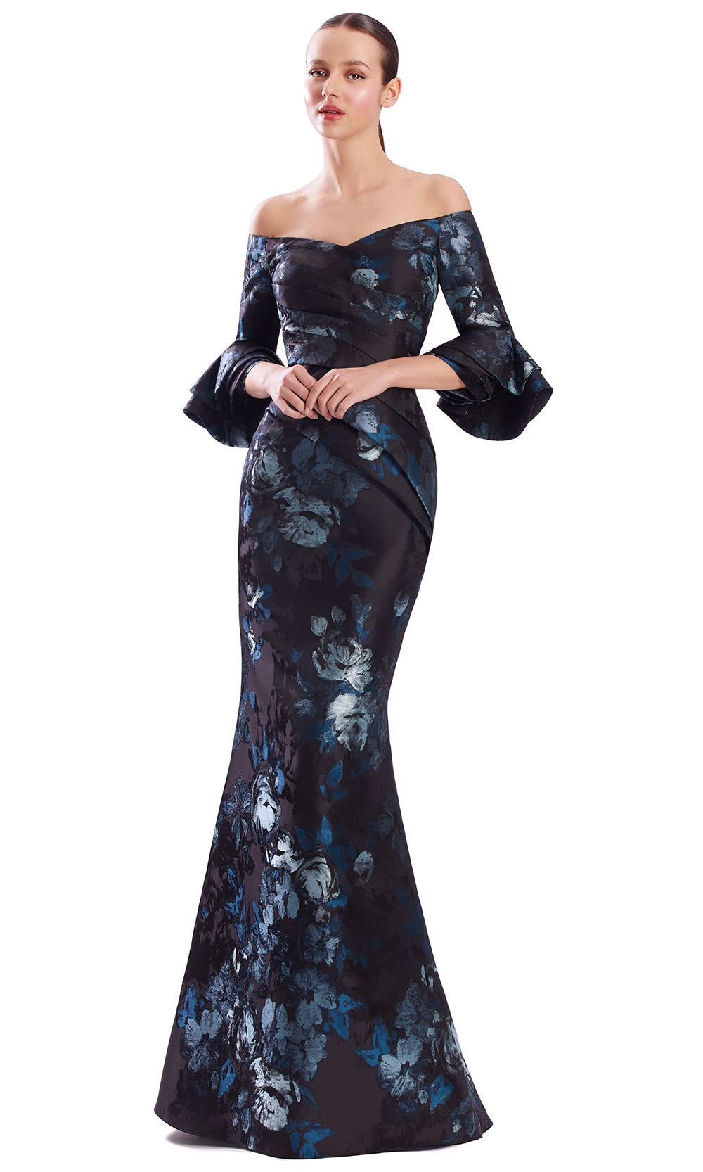 Alexander by Daymor 3318F26 - Off Shoulder Pleated Floral Evening Gown