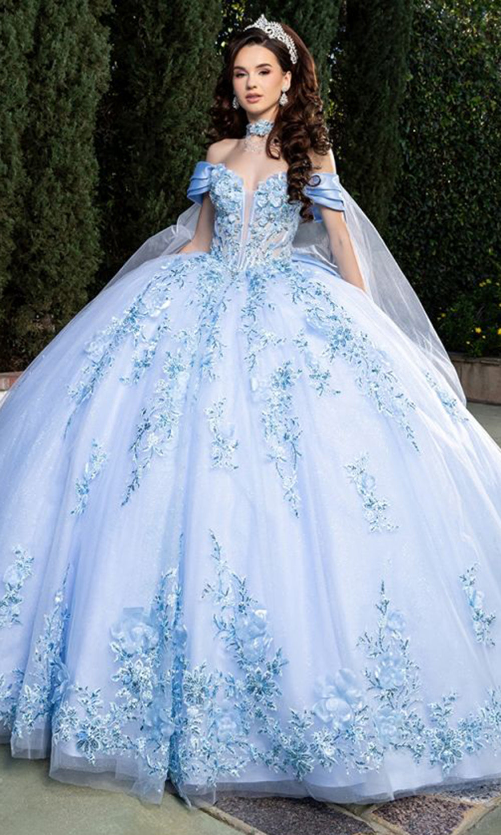 May Queen LK305 - Off Shoulder Embroidered Evening Dress Quinceanera Dresses in Blue 