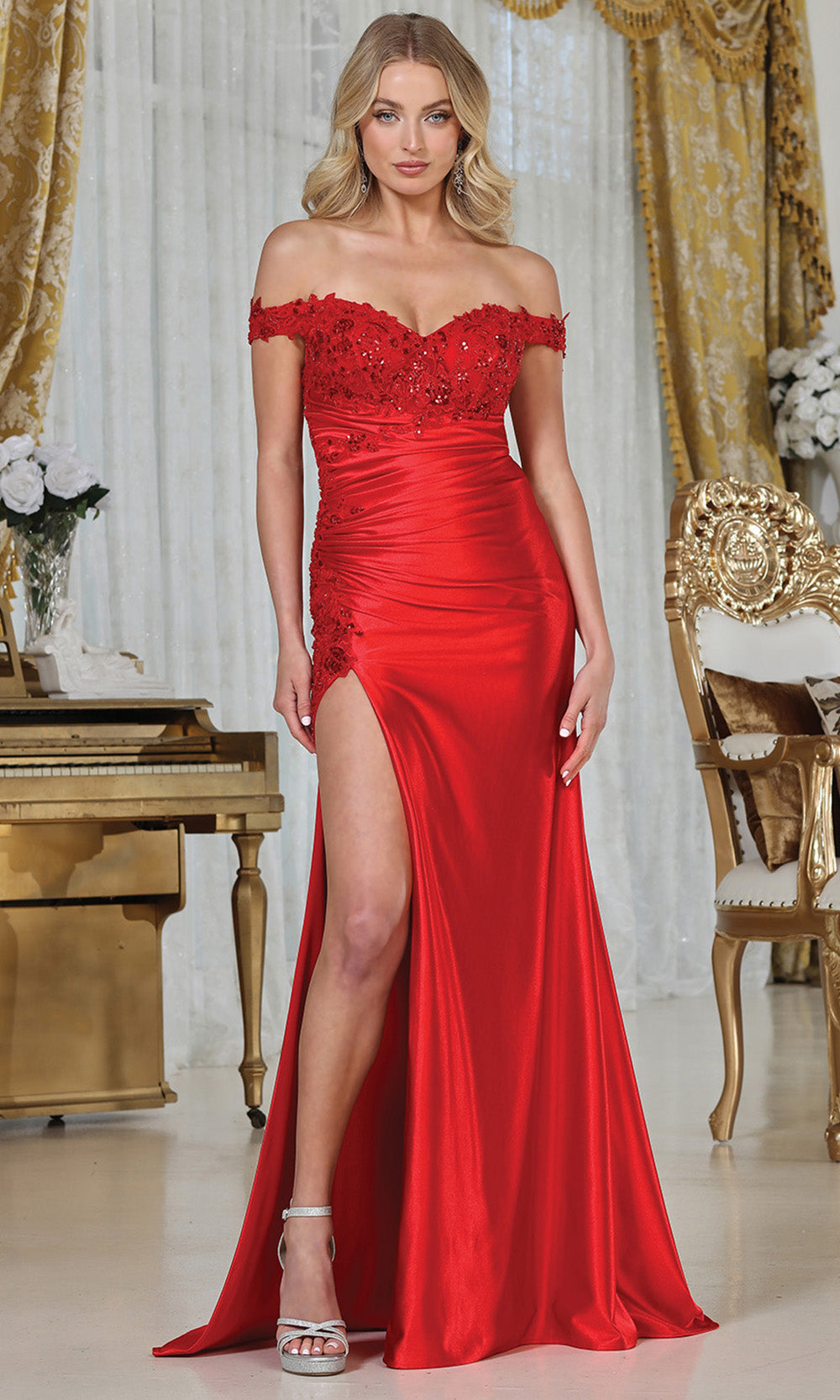 Adora Design 3320 - Beaded Applique Sheath Evening Gown Bridesmaid Dresses in Red  