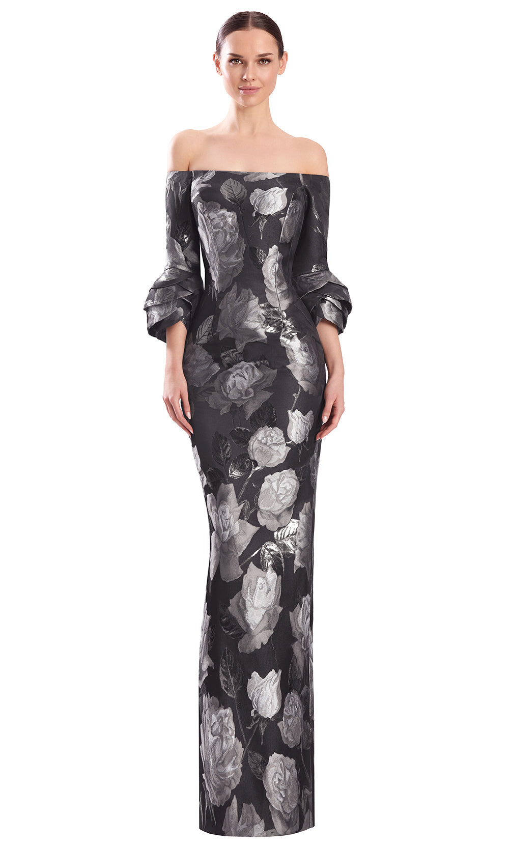 Alexander by Daymor 3321F26 - Three-Quarter Sleeve Printed Evening Gown