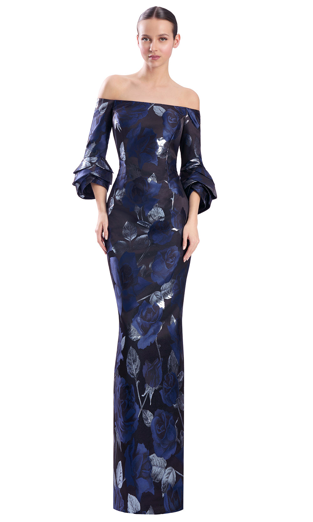 Alexander by Daymor 3321F26 - Three-Quarter Sleeve Printed Evening Gown