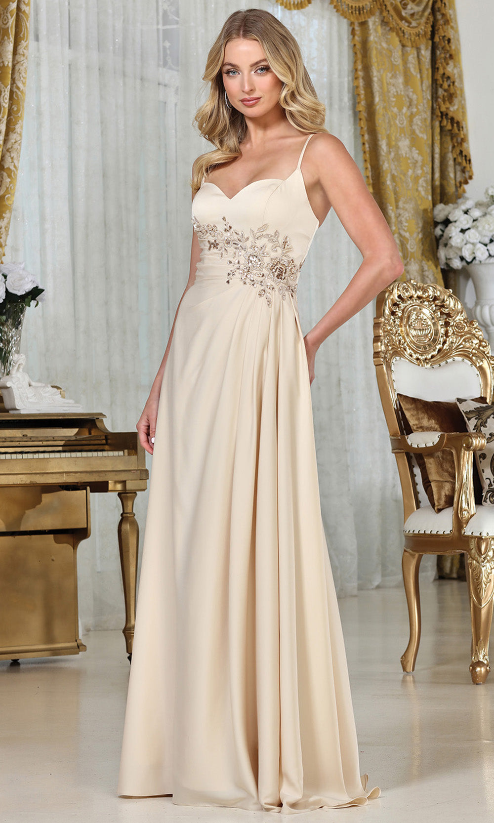 Adora Design 3321 - Floral Applique Bodice Sleeveless Gown Prom Dresses in Neutral  