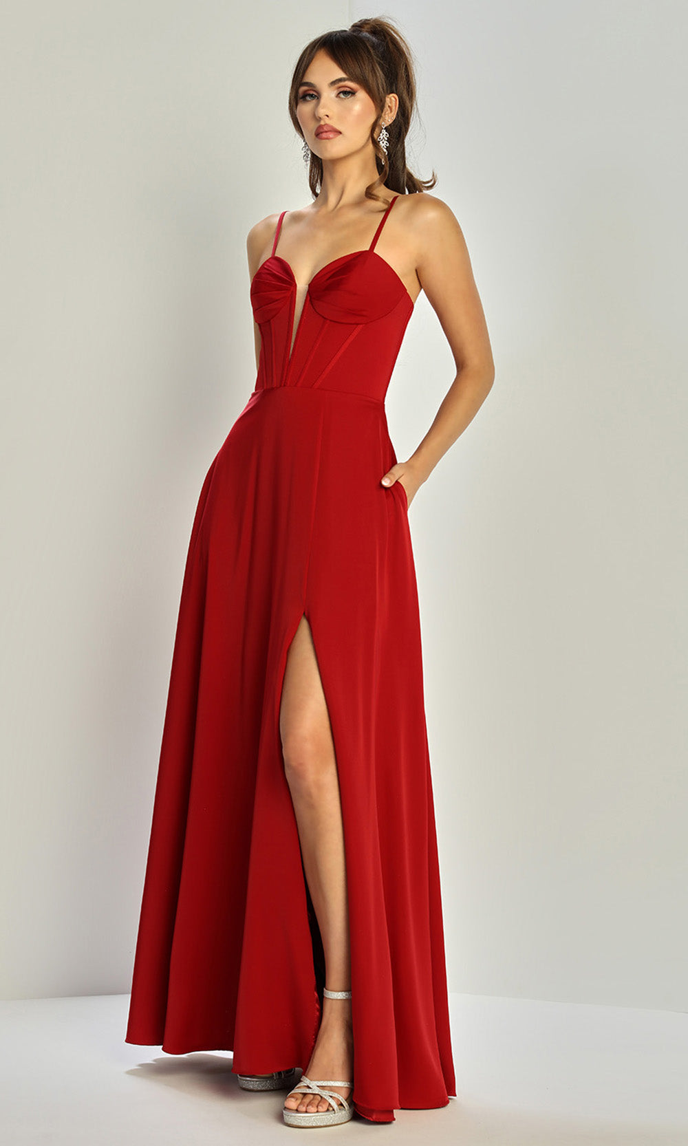 Adora Design 3323 - Lace-Up Back Sleeveless Gown with Slit Evening Dresses in Red  
