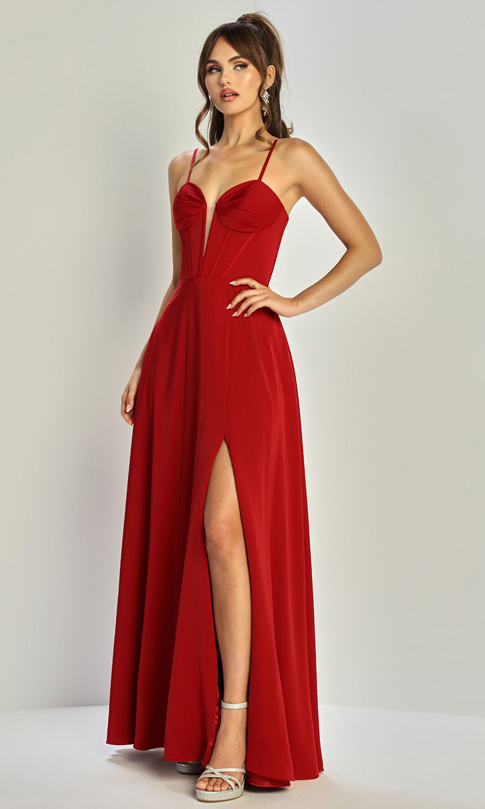 Adora Design 3323 - Lace-Up Back Sleeveless Gown with Slit Evening Dresses in Red  