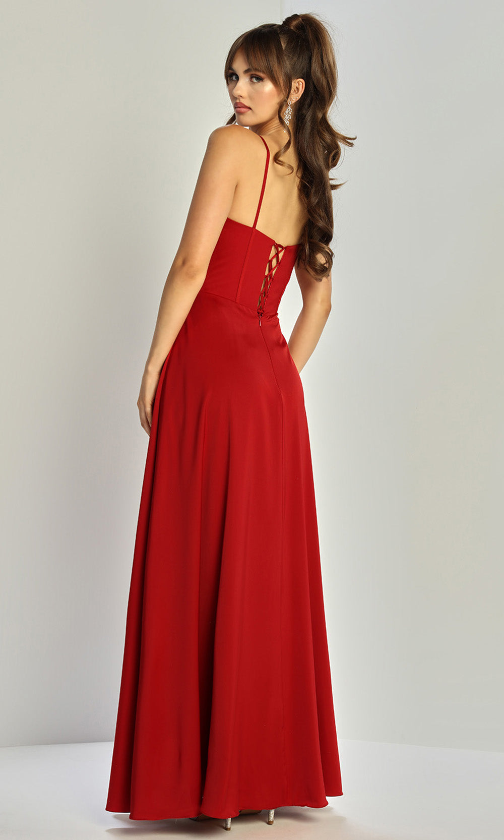 Adora Design 3323 - Lace-Up Back Sleeveless Gown with Slit Evening Dresses in Red  