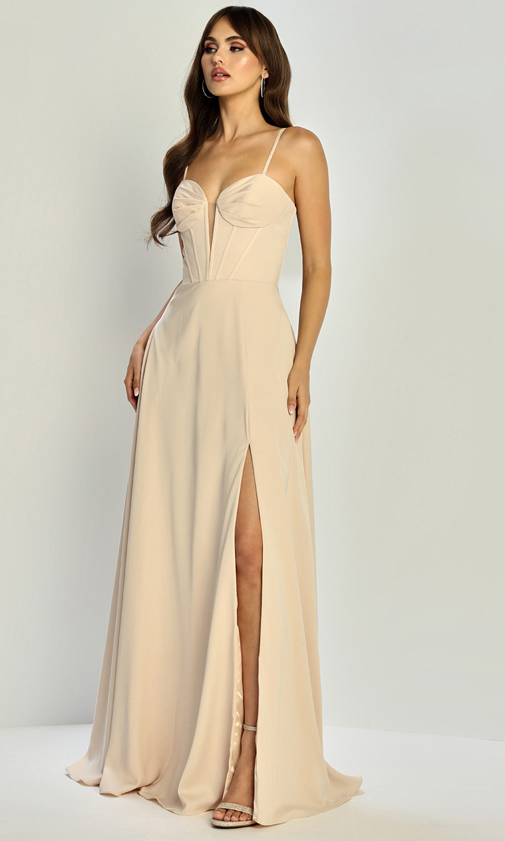 Adora Design 3323 - Lace-Up Back Sleeveless Gown with Slit Evening Dresses in Neutral  