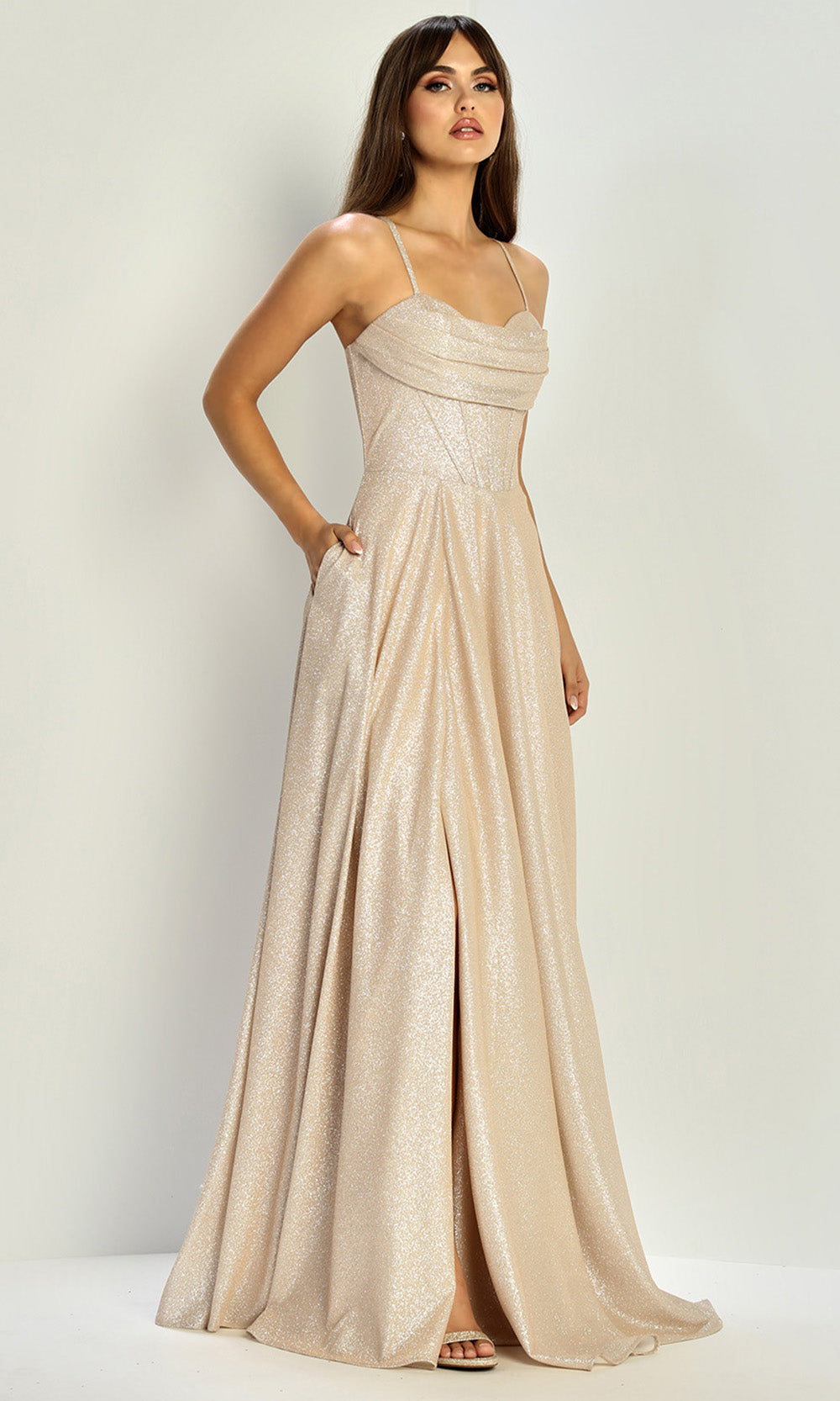 Adora Design 3324 - Cowl Neck High Slit Formal Gown Bridesmaid Dresses in Neutral  