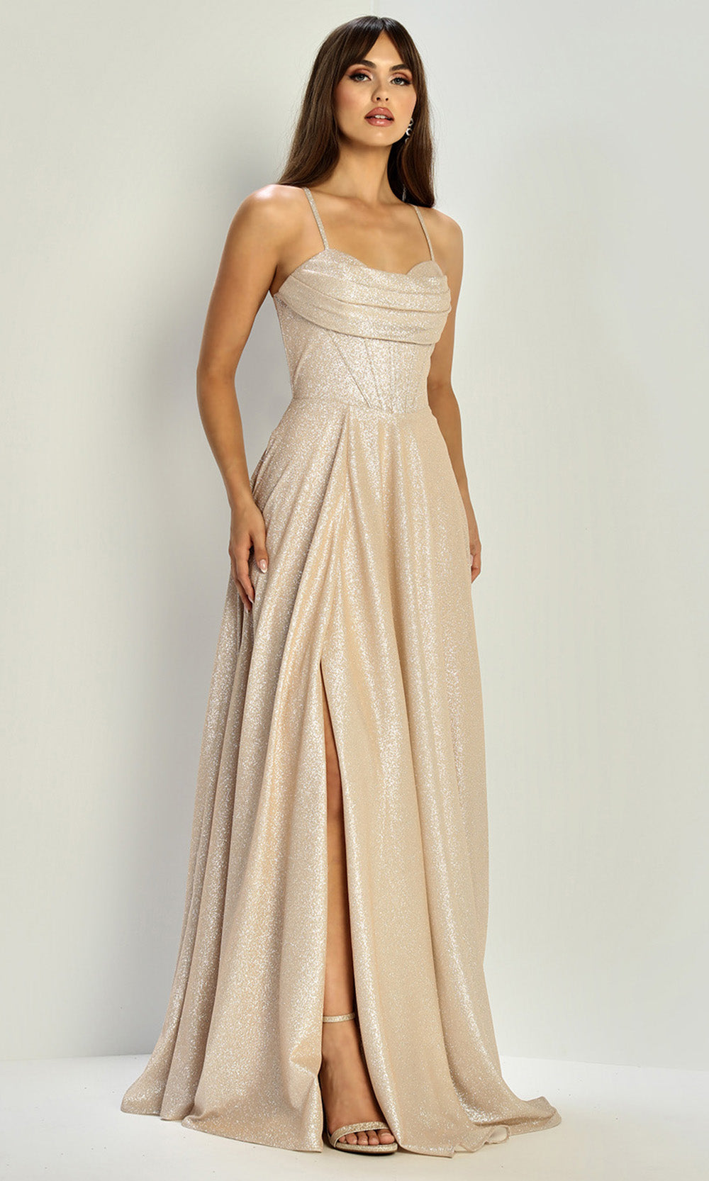 Adora Design 3324 - Cowl Neck High Slit Formal Gown Bridesmaid Dresses in Neutral  
