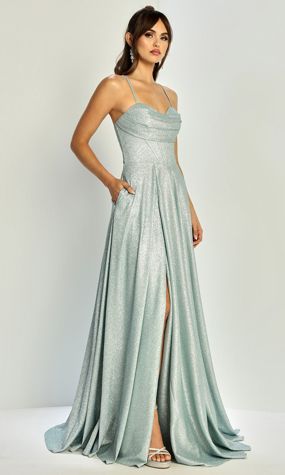 Adora Design 3324 - Cowl Neck High Slit Formal Gown Bridesmaid Dresses in Green  