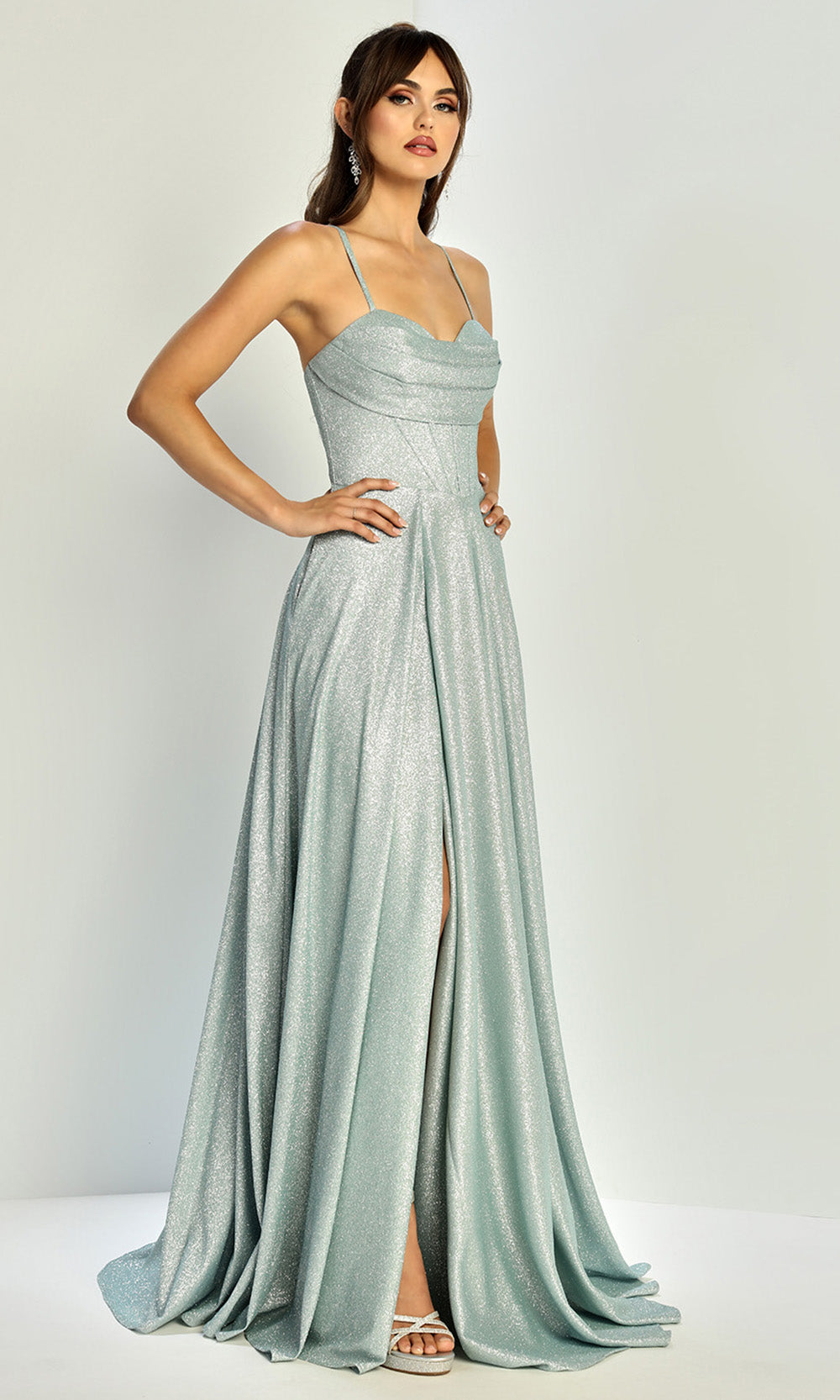 Adora Design 3324 - Cowl Neck High Slit Formal Gown Bridesmaid Dresses in Green  