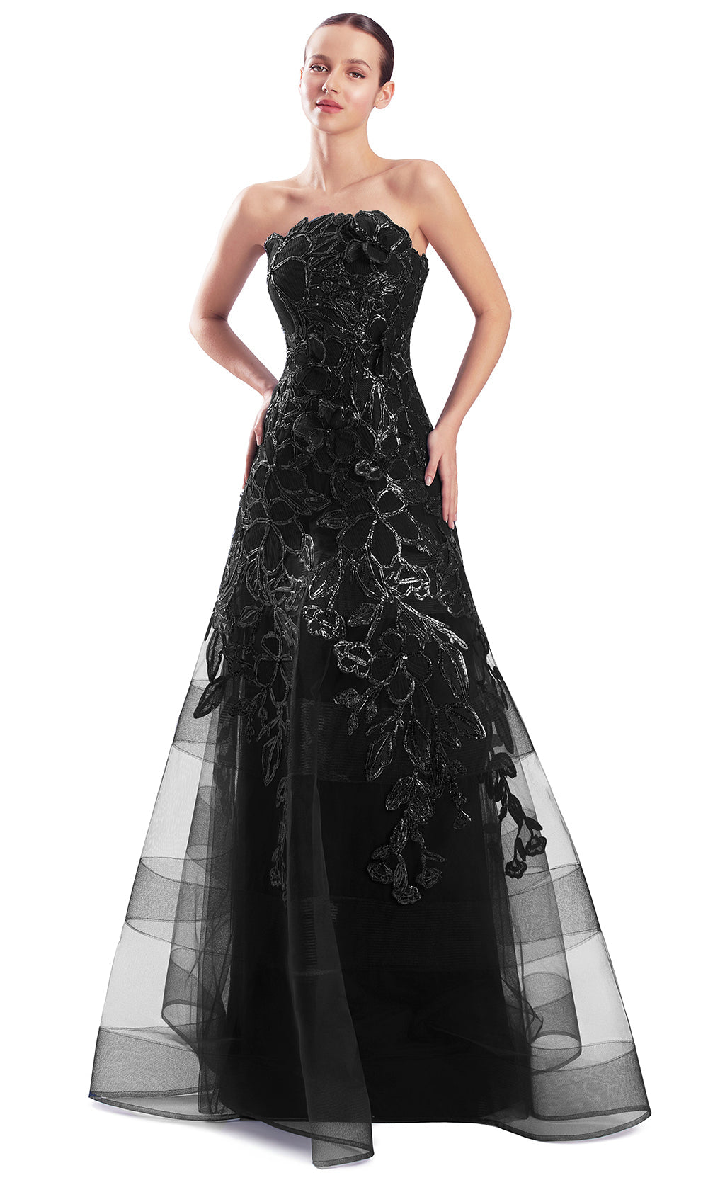 Alexander by Daymor 3330F26 - Floral Applique A-Line Evening Gown