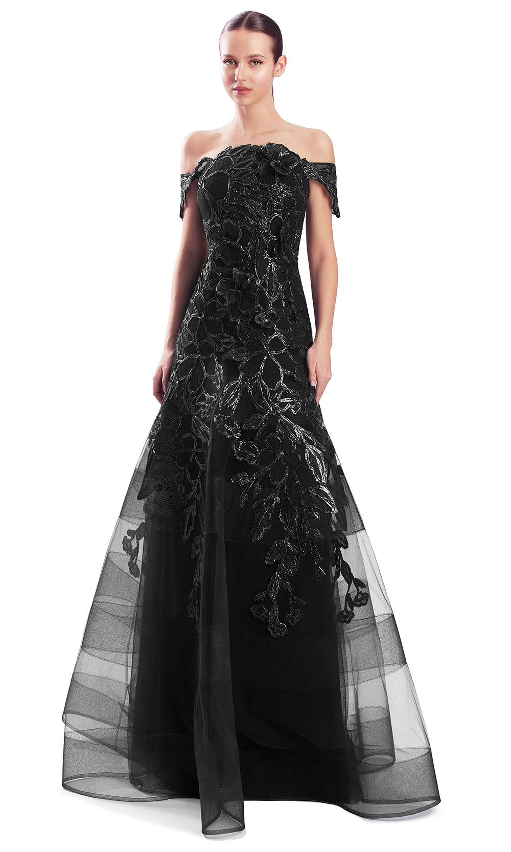 Alexander by Daymor 3330F26 - Floral Applique A-Line Evening Gown
