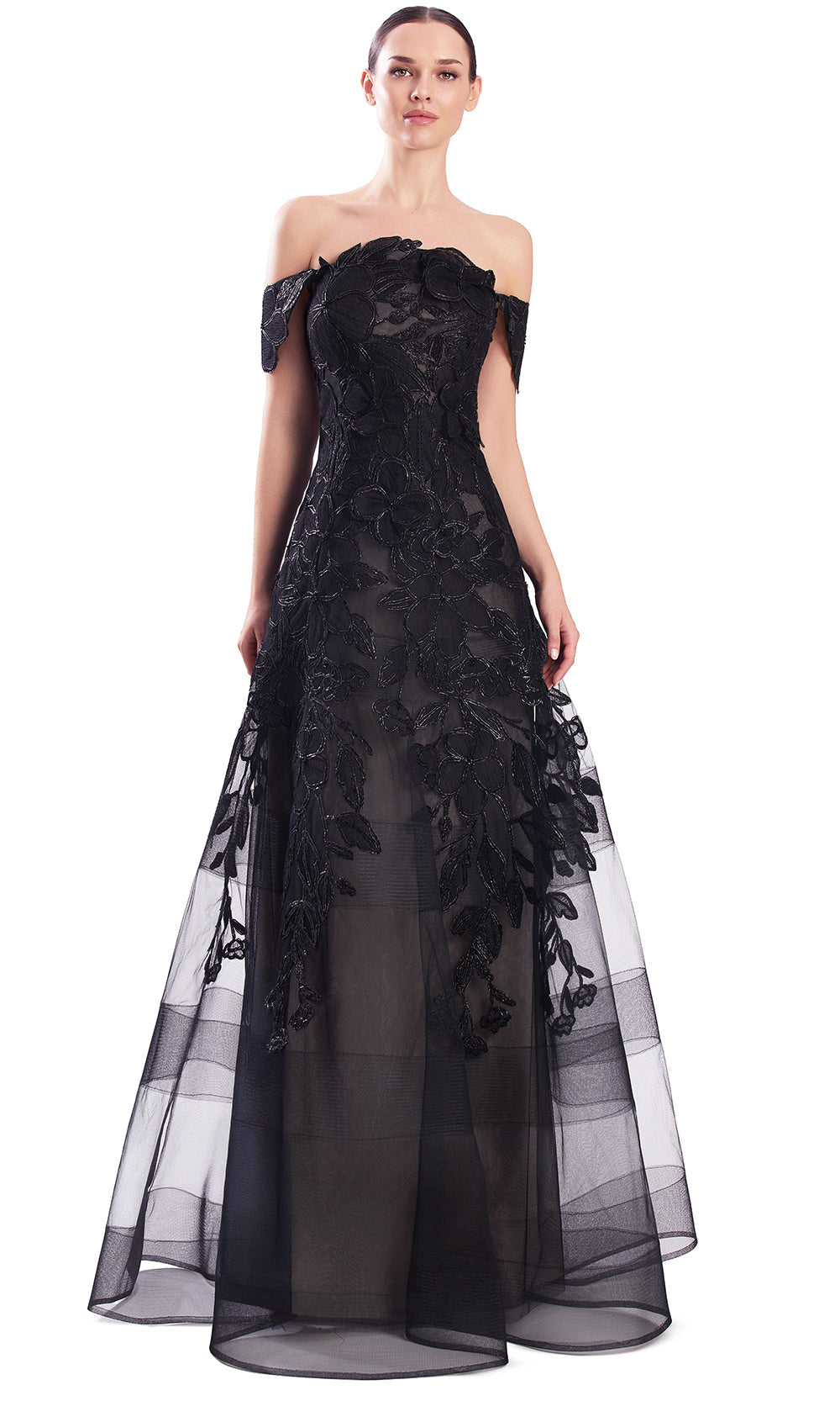 Alexander by Daymor 3330F26 - Floral Applique A-Line Evening Gown