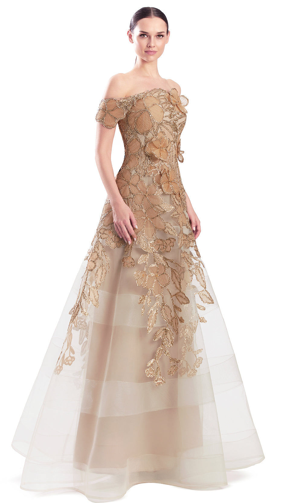 Alexander by Daymor 3330F26 - Floral Applique A-Line Evening Gown