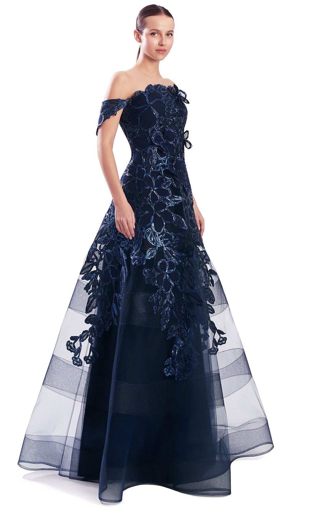 Alexander by Daymor 3330F26 - Floral Applique A-Line Evening Gown