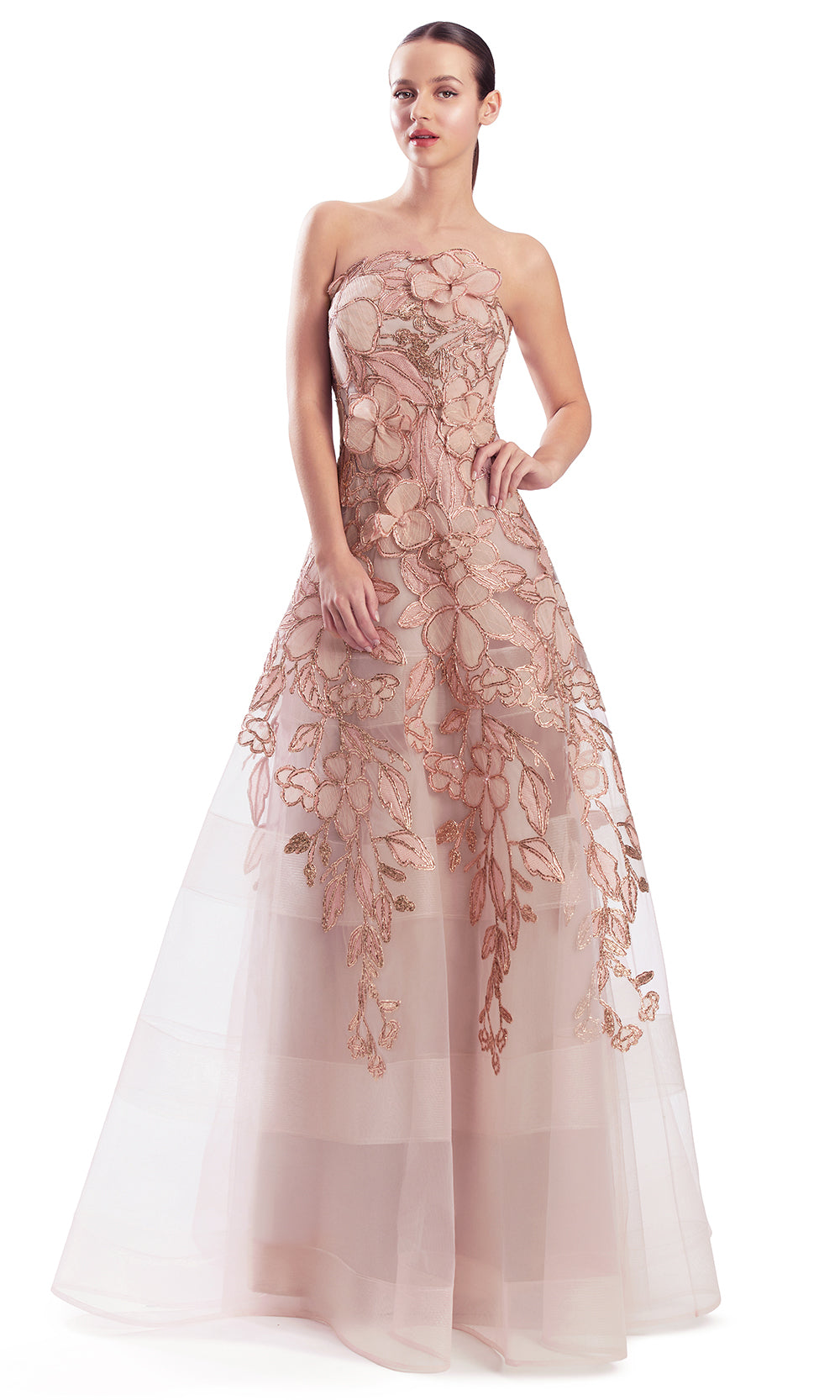 Alexander by Daymor 3330F26 - Floral Applique A-Line Evening Gown