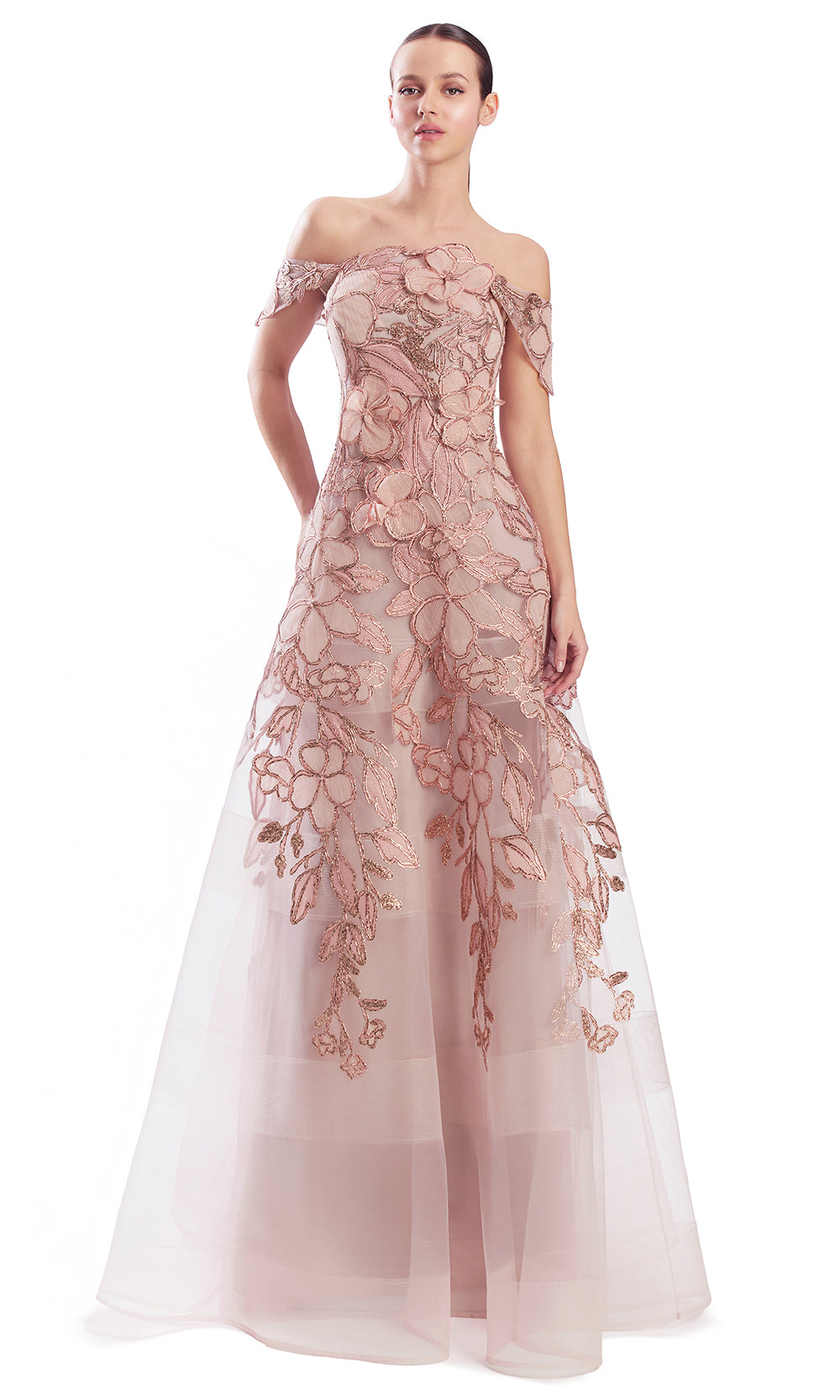 Alexander by Daymor 3330F26 - Floral Applique A-Line Evening Gown