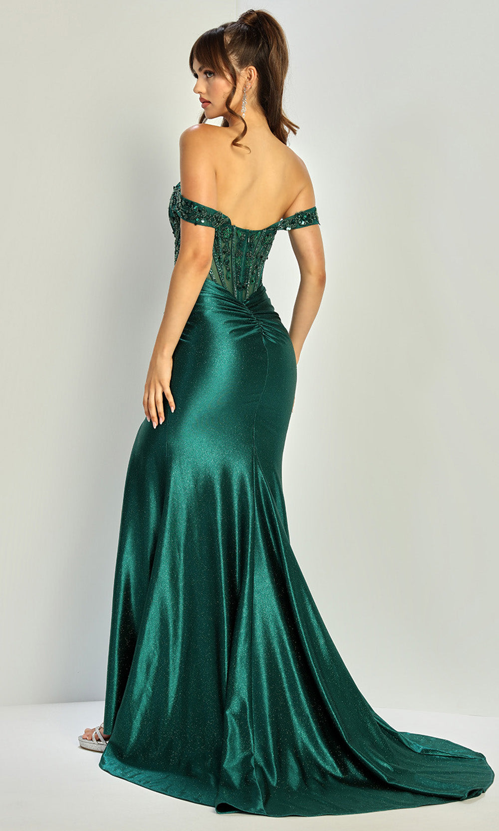 Adora Design 3334 - Off Shoulder Sheath Beaded Lace Gown Prom Dresses in Green  