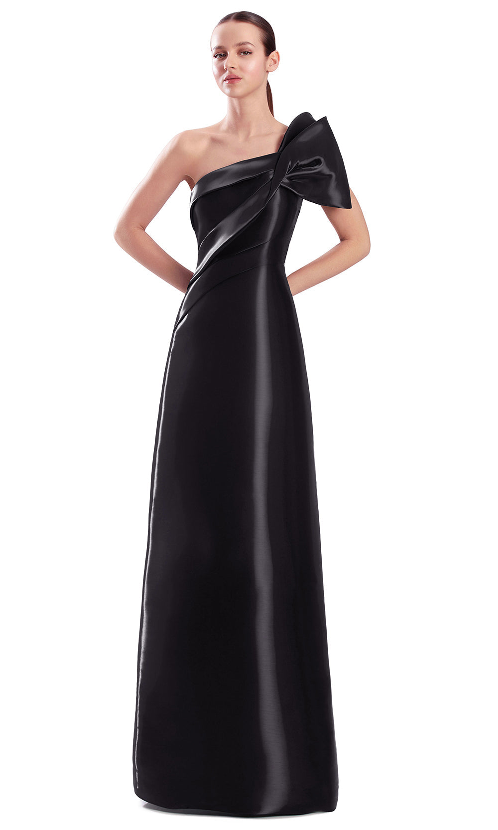 Alexander by Daymor 3335F26 - Pleated Detail Asymmetric Neck Evening Gown