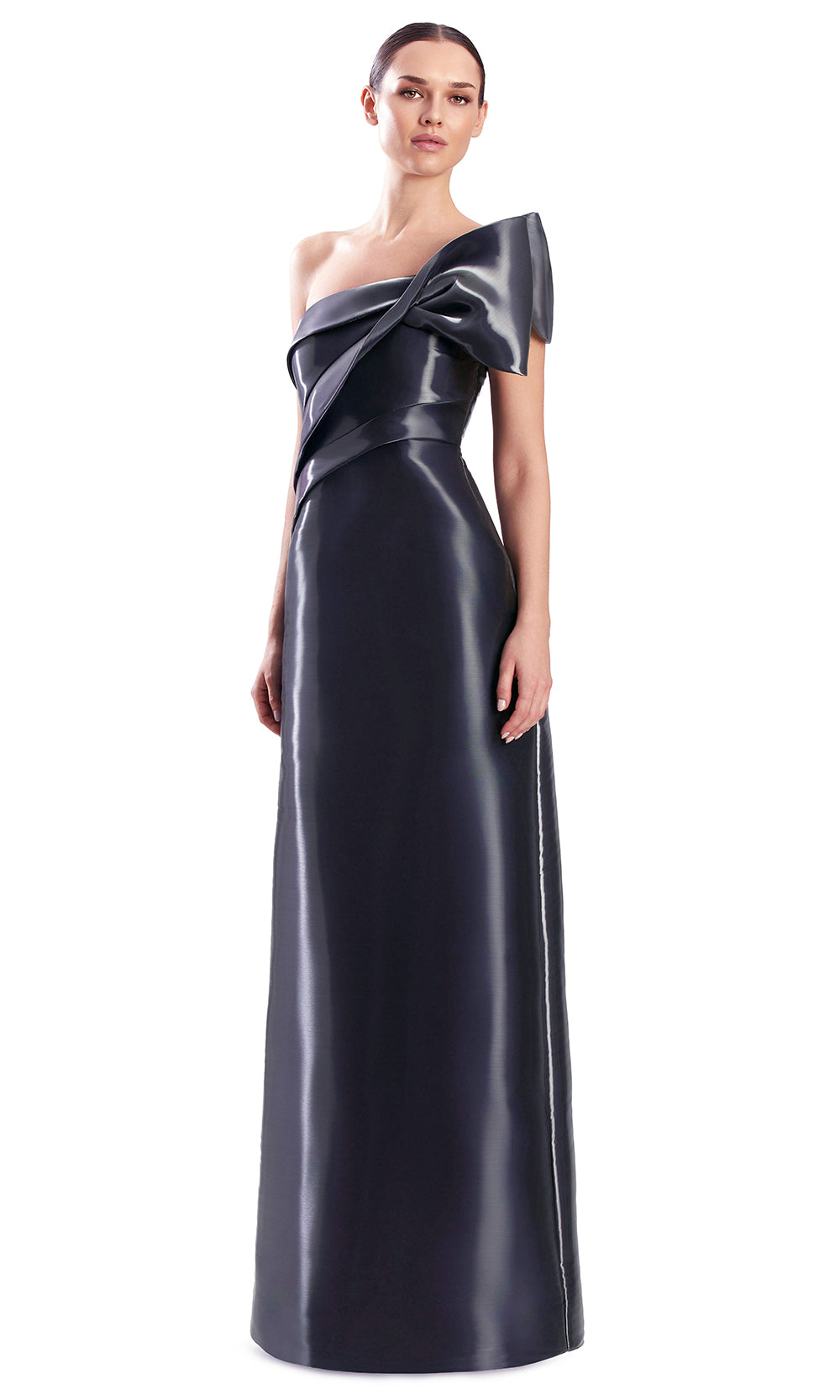 Alexander by Daymor 3335F26 - Pleated Detail Asymmetric Neck Evening Gown