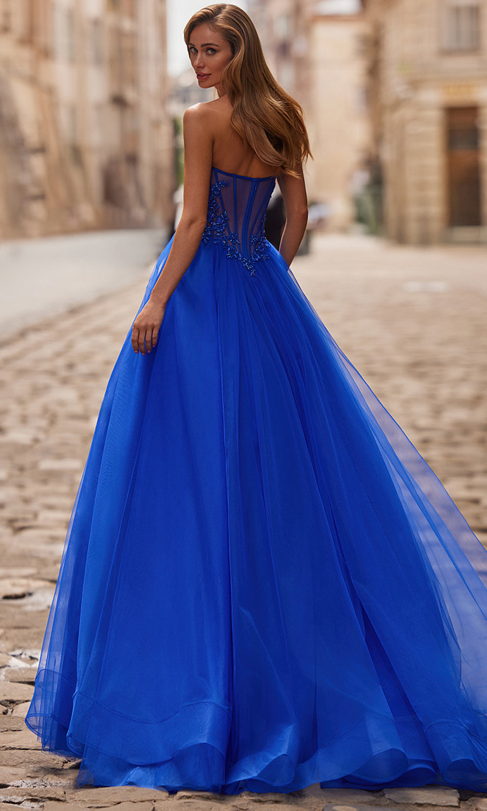 La Femme 33363 - Ruched Strapless High-Slit Prom Gown Prom Dresses